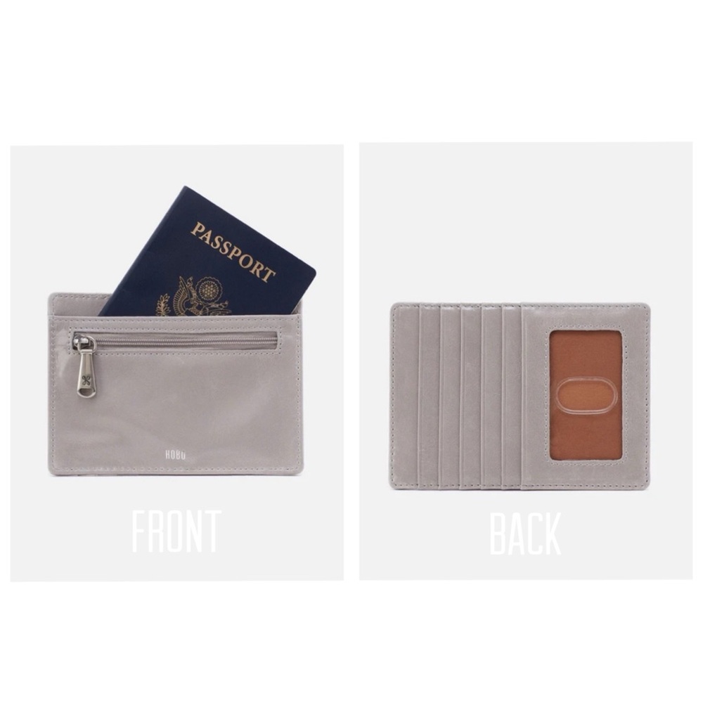 Hobo Passport and Card Holder Leather Euro Slide Polished Leather Light Grey
